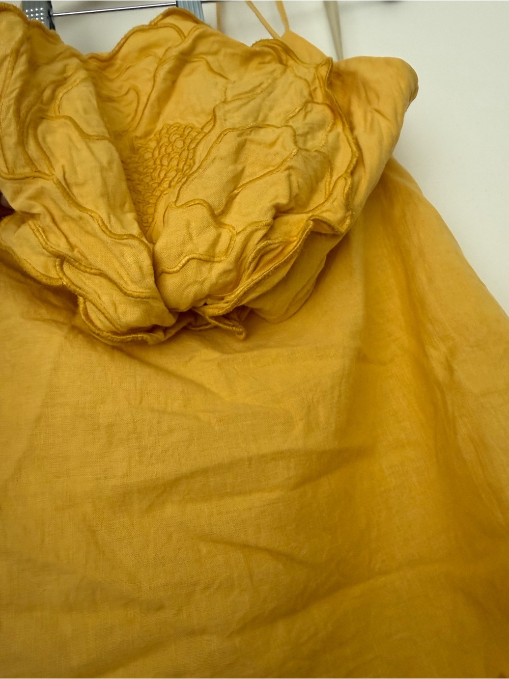Farm Rio Linen 3D Yellow Tiered Maxi Dress with Floral Bodice - Small - Picture 6 of 8
